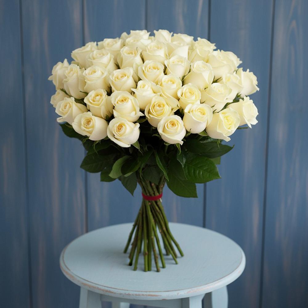 Букет 51 Белая роза Эдлесс Лав в Черное