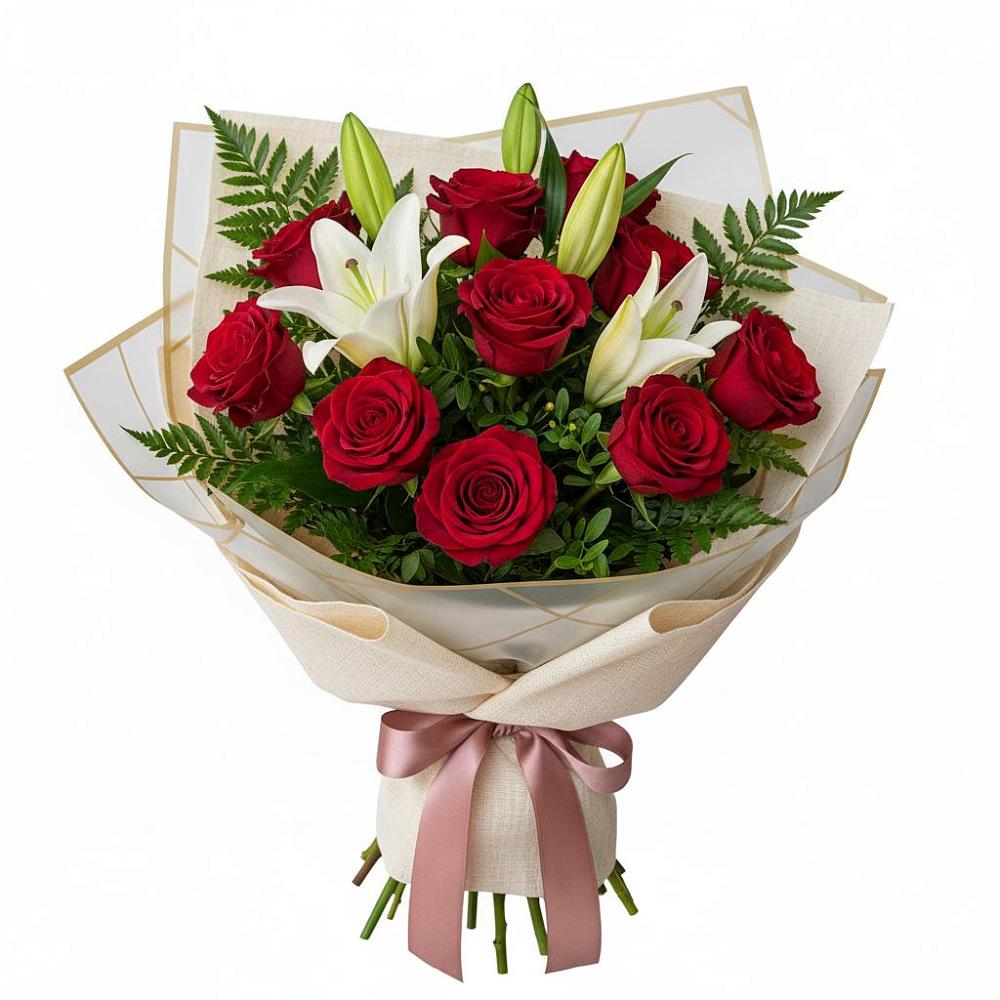 Букет цветов из: Лилии и Розы в Черное