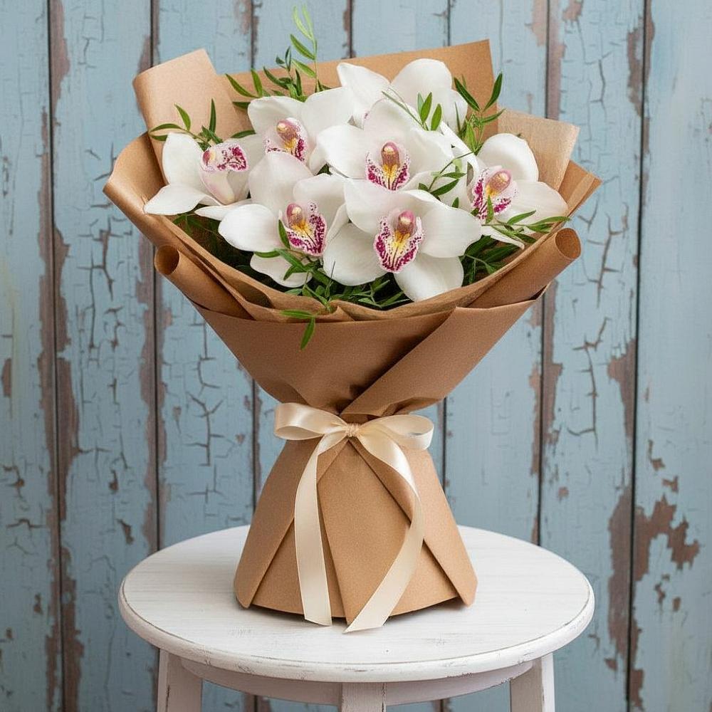 Букет цветов из: Орхидеи и Розы в Черное