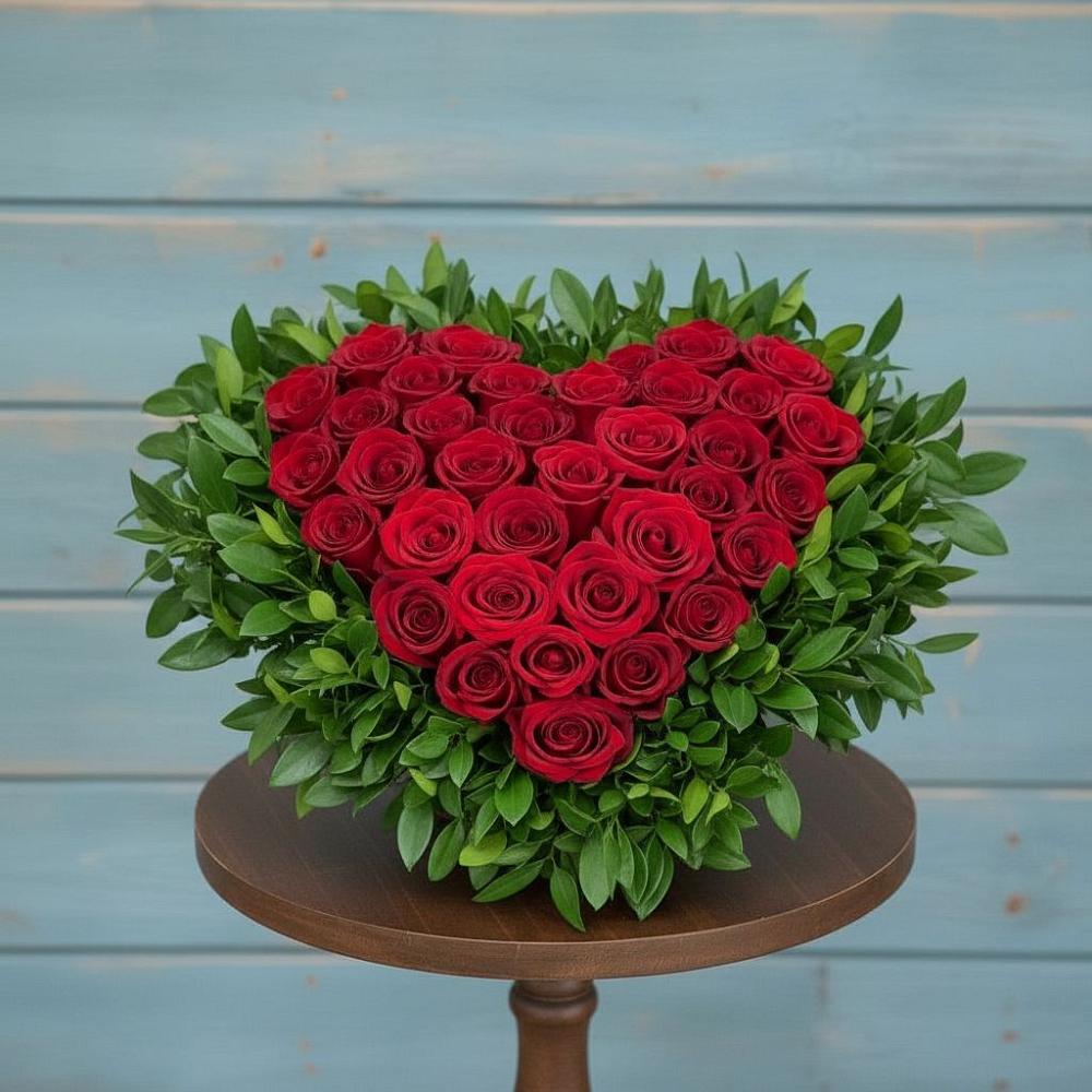 Цветочная композиция из Розы в виде сердца в Черное