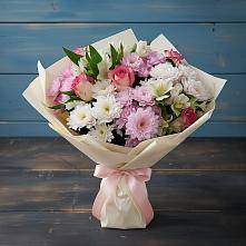 Букет цветов из:  Хризантемы, Альстромерии и Розы в Черное