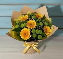 Букет цветов из:  Герберы и Хризантемы в Черное