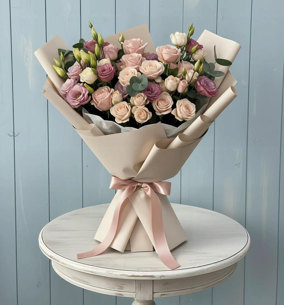 Букет цветов из: Розы и Лизиантусы в Черное