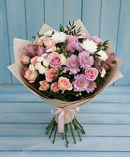 Букет цветов из:  Хризантемы, Розы и Альстромерии в Черное