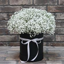 Цветочная композиция из Гипсофила в шляпной коробке в Черное